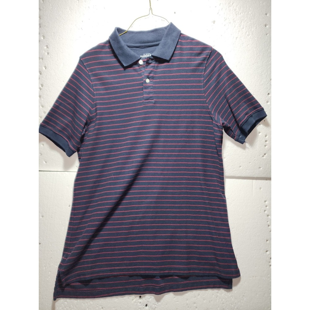 Harbor Bay Shirt Mens XLT Blue Red Striped Short Sleeve Polo Collared Casual